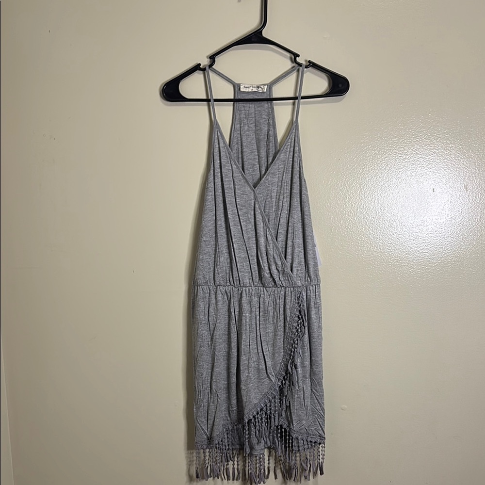 Gray Sleeveless Fringe Dress